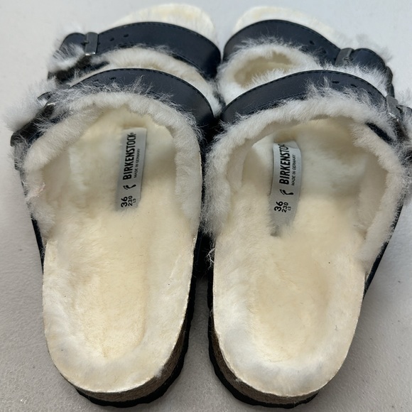 Birkenstock Arizona Shearling Oiled Leather Navy - Picture 5 of 6